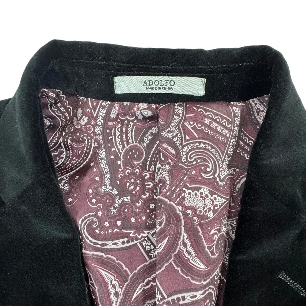 Adolfo Black Velvet Blazer Mens 44R Sport Coat Paisley Lining Gothic Victorian